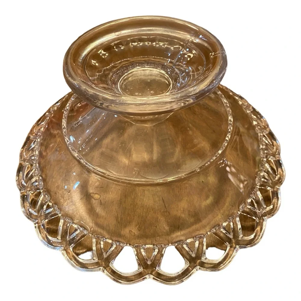 Vintage Imperial Glass Clear Lace Edge Compote Bowl